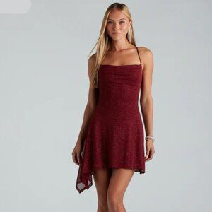 Windsor | XS Maroon | Midnight Mesh Glitter A-Line Party Dress